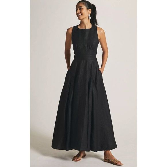 Anthropologie Aureta Studio Boatneck Linen Maxi Dress - Picture 3 of 14